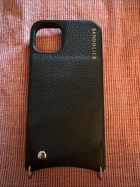 Bandolier Black Leather Phone Case with Gold Logo